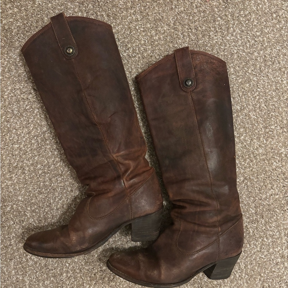 Frye Dark Brown Heeled Boots - Picture 1 of 4